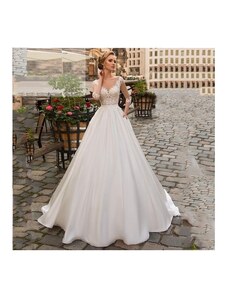 luxusní saténové svatební šaty bílé s 3/4 rukávky Caroline