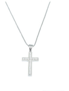 BM Jewellery Náhrdelník Křížek 3,8 cm z chirurgické oceli se zirkony S11041100