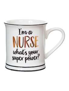 Sass & Belle Porcelánový hrnek s nápisem I am a nurse what is your super power? 400ml