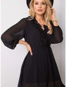 Basic Čierne koktejlové šaty s volánmi a elastickým pásom
