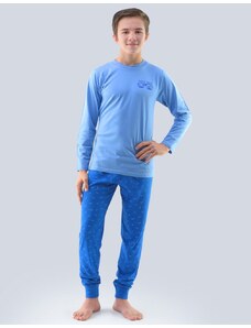 GINA dětské pyžamo dlouhé chlapecké, šité, s potiskem Pyžama 2020 69000P - sv. modrá atlantic