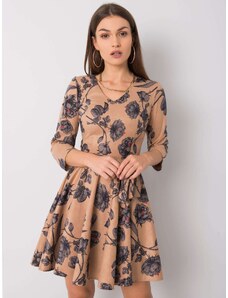 BASIC Béžové šaty s šedými růžemi -beżige Květinový vzor