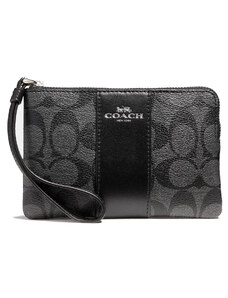 Coach Corner Zip Wristlet In Signature Canvas Black Smoke Black Silver