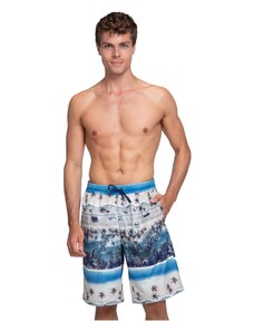 Dagi Beige-Indigo Micro Long Patterned Beach Shorts