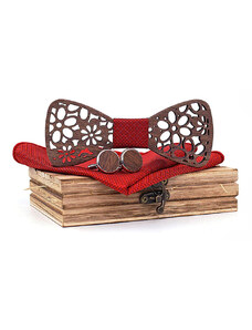 Mahoosive Dřevěný motýlek s kapesníčkem a manžetovými knoflíčky T206-C5