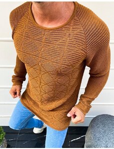 BASIC Světle hnědý pánský pletený svetr Hnědá