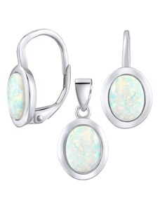 Silvego Luxusní stříbrný set šperků s bílým opálem - náušnice a přívěsek LPS1706W