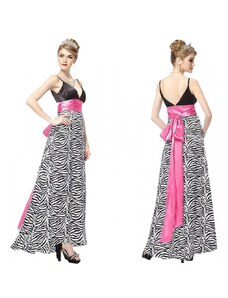 Ever Pretty dlouhé zebrované společenské šaty s růžovou stuhou