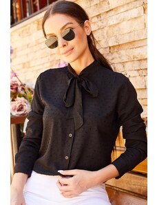 armonika Women's Black Collar Tied Patterned Shirt