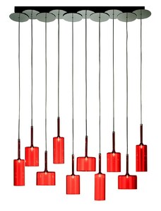 Axolight Spillray 10, závěsné svítidlo z červeného skla, LED 10x1,5W G4 délka 104,5cm