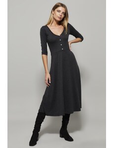 Cool & Sexy Women's Anthracite Button Accessory V-Neck Dress