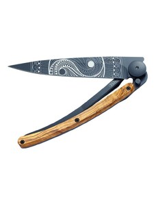 Deejo skládací nůž Tattoo Black 37g Yin Yang Olive Wood