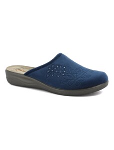 Pantofle papuče bačkory Inblu CF31 modré s kytičkou s koženou stélkou