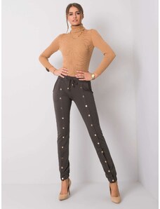 Fashionhunters Tmavé khaki dámské bavlněné kalhoty