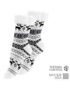 Yenita Ponožky dámské oteplené s protiskluzem - JELEN BÍLÉ
