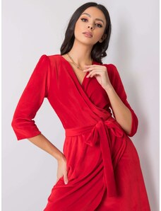 Fashionhunters Červené velurové šaty s opaskem