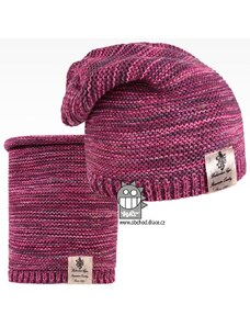 Čepice pletená a nákrčník Dráče - Colors set 08, růžový melír
