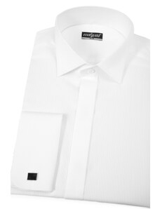 Bílá piké smokingová slim košile s dvojitou manžetou Avantgard 173-1-39/182