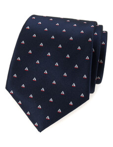 Avantgard Tmavě modrá luxusní pánská kravata se vzorem - Plachetnice