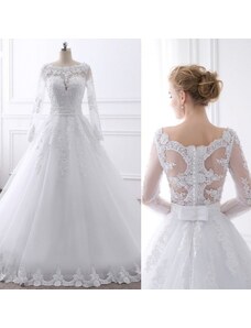 Donna Bridal luxusní krajkové svatební šaty s perličkami, dlouhým rukávem a vlečkou + SPODNICE ZDARMA