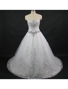 Donna Bridal zdobené a třpytivé svatební šaty s originální sukní + na vlečce výkroj do oválu