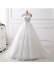 Donna Bridal svatební šaty s oválným výstřihem + kamínky a mašle + SPODNICE ZDARMA