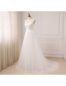 Donna Bridal romantické krajkové svatební šaty knoflíčky po celé délce zad zasahují až do sukně