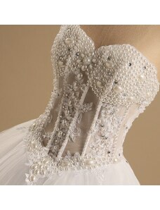 Donna Bridal svatební korzetové šaty s průhledným topem a perlami