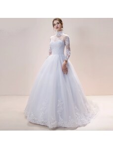Donna Bridal luxusní svatební krajkové šaty ke krku, dlouhý rukáv + SPODNICE ZDARMA