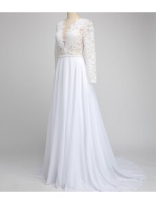 Donna Bridal vintage svatební krajkové šaty s dlouhým rukávem a vlečkou