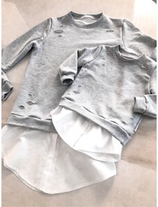 Dětská mikina s potrhaným efektem a košilí šedá