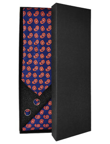 Modrá pánská kravata s oranžovým vzorem - Dárková sada