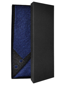 Riflově tmavě modrá pánská kravata - Dárková sada