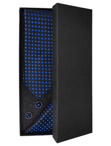 Černá pánská kravata s modrými puntíky - Dárková sada