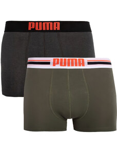 Pánské boxerky Puma Placed Logo Boxer 2-Pack Army Green