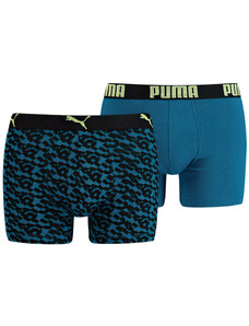 Pánské boxerky Puma Logo AOP Boxer 2-Pack Petrol Blue