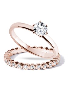 Set zásnubního a snubního prstenu v růžovém zlatě KLENOTA S0005024