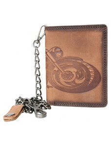 Kožená peněženka z velmi pevné kůže s motorkou - s 45 cm dlouhým řetězem FLW