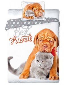 Faro Ložní povlečení pes a kočka - Best Friends - 100% bavlna - 70x90 cm + 140x200 cm