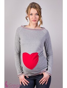 Gregx Těhotenská tričko/halenka SRDCE – Šedý melír
