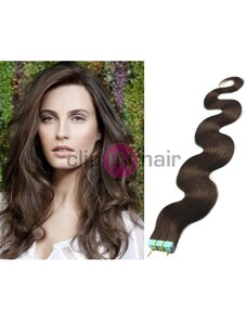 Clipinhair Vlasy pro metodu Pu Extension / TapeX / Tape Hair / Tape IN 60cm vlnité - tmavě hnědé
