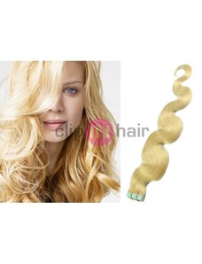 Clipinhair Vlasy pro metodu Pu Extension / TapeX / Tape Hair / Tape IN 60cm vlnité - nejsvětlejší blond