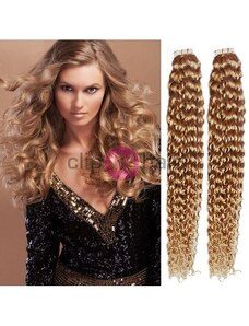 Clipinhair Vlasy pro metodu Pu Extension / TapeX / Tape Hair / Tape IN 60cm kudrnaté - přírodní / světlejší blond
