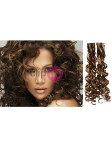 Clipinhair Vlasy pro metodu Pu Extension / TapeX / Tape Hair / Tape IN 60cm kudrnaté - tmavý melír