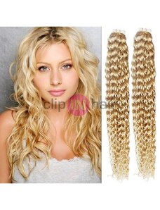 Clipinhair Vlasy pro metodu Pu Extension / TapeX / Tape Hair / Tape IN 60cm kudrnaté - nejsvětlejší blond