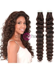 Clipinhair Vlasy pro metodu Pu Extension / TapeX / Tape Hair / Tape IN 50cm kudrnaté - tmavě hnědé