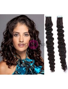 Clipinhair Vlasy pro metodu Pu Extension / TapeX / Tape Hair / Tape IN 60cm kudrnaté - přírodní černé