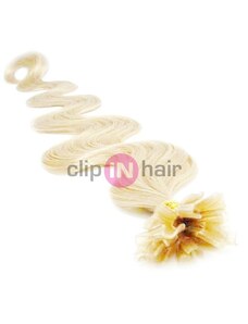 Clipinhair Vlasy evropského typu k prodlužování keratinem 60cm vlnité - platina