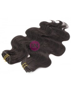 Clipinhair Vlnitý clip in maxi set 53cm pravé lidské vlasy – REMY 200g - PŘÍRODNÍ ČERNÁ