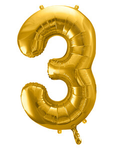 PartyDeco Fóliový balónek narozeninové číslo 3 zlatý 86cm